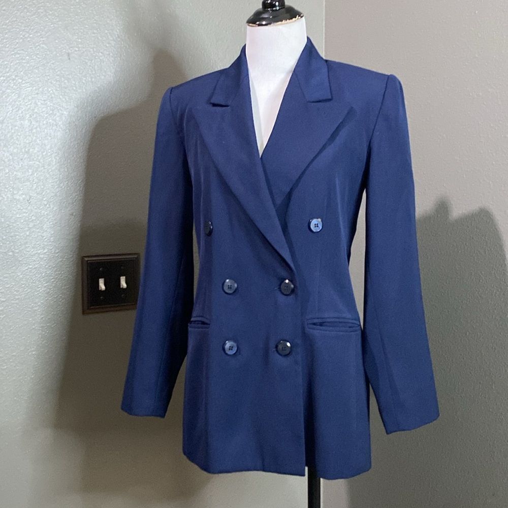 Jacqueline Ferar Vintage Dark Blue Double Breasted Blazer